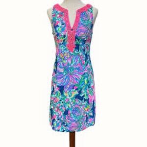 Lilly Pulitzer V Neck SHIFT DRESS Multi Color Pink Green Blue size 4